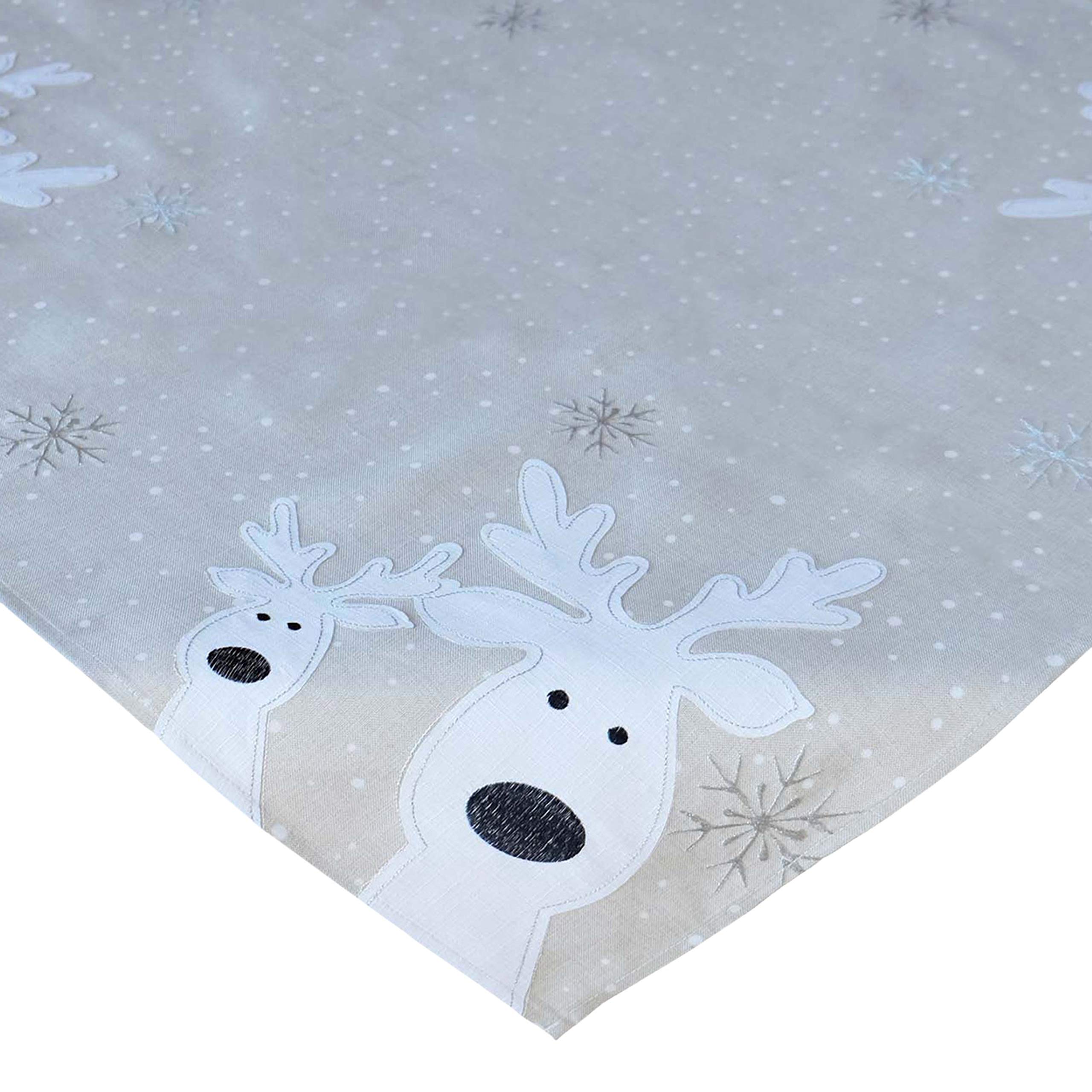 Raebel Tovaglia Natale 85x85 Cm Con Ricamo Alce, Alberi E Stelle - Grigio Melange - Poliestere Lavabile - 3