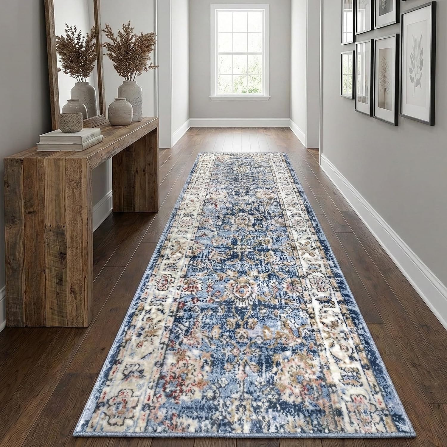 Well Woven Custom Size Runner - Elysium Midnight Blue Vintage Panel Rug 27 Inch Wide x 7 Feet Long (27" x 7' Runner) | Heritage-Inspired, Soft & Durable, Easy to Clean Rug for Hallway, Stairs, Entry