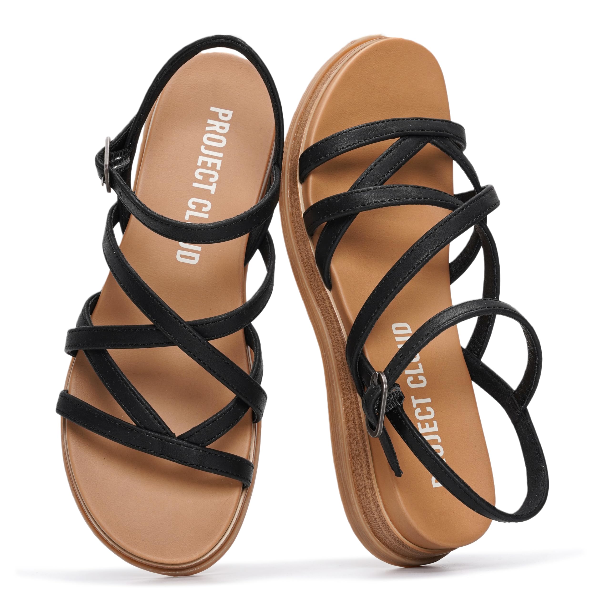 Project Cloud Wedge Sandals Women Footwear - Comfortable Soft & Plush Insole Boho Strappy Womens Sandals 2026 with Lightweight and Non-Slip Durable
