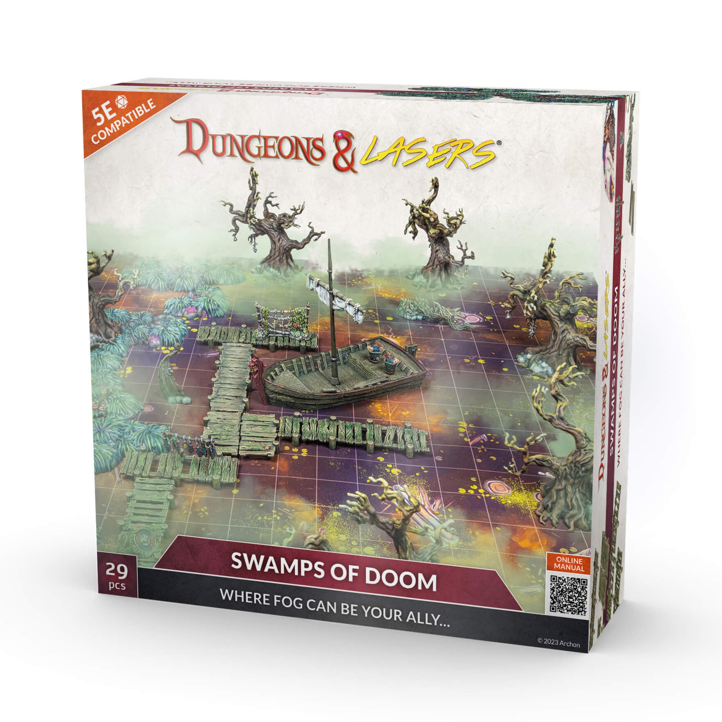 Dungeons & Lasers Swamps of Doom 29 Piece d&d Starter Set Includes Game Mat, Miniature Terrain Elements for 5E Compatible Tabletop Games and DND – Unpainted, Unassembled - Ages 14 Years and up
