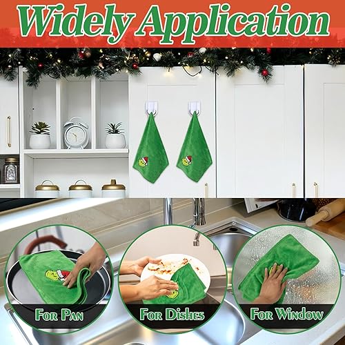 Miniatura 4 de AMUHUA Juego de 3 toallas de mano navideñas para baño, color verde navideño, toallas de manos y toallas de baño para secar la ducha, limpiar y