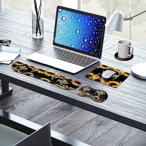 Miniatura 7 de Alfombrilla de mouse con soporte de muñeca + almohadilla de muñeca para teclado + alfombrilla de mouse para juegos + bonitos posavasos juego de 4