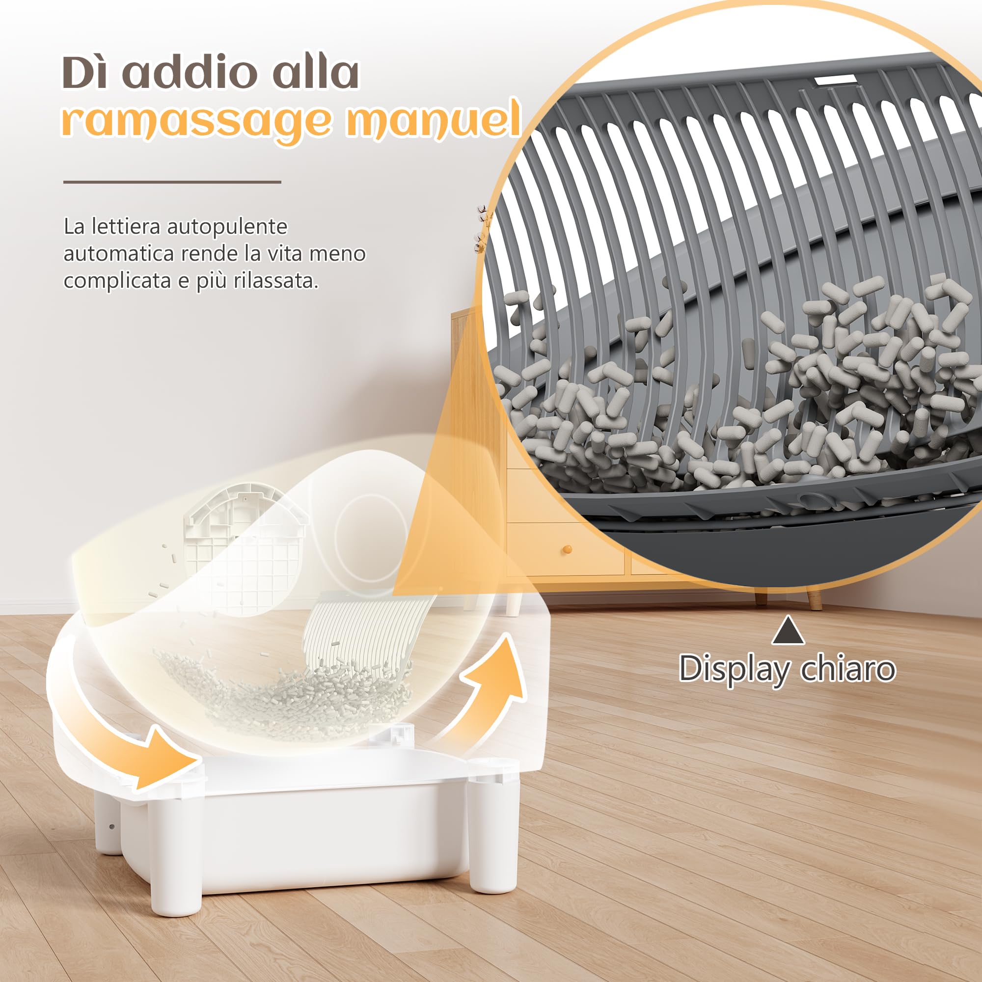 JUMMICO lettiera gatto autopulente aperta, lettiera autopulente per gatti con cassetta raccogli feci da 12L (15 gg), con APP, protezione anti-pizzicamento e deodorante. Adatto per gatti da 1,5 a 10 kg