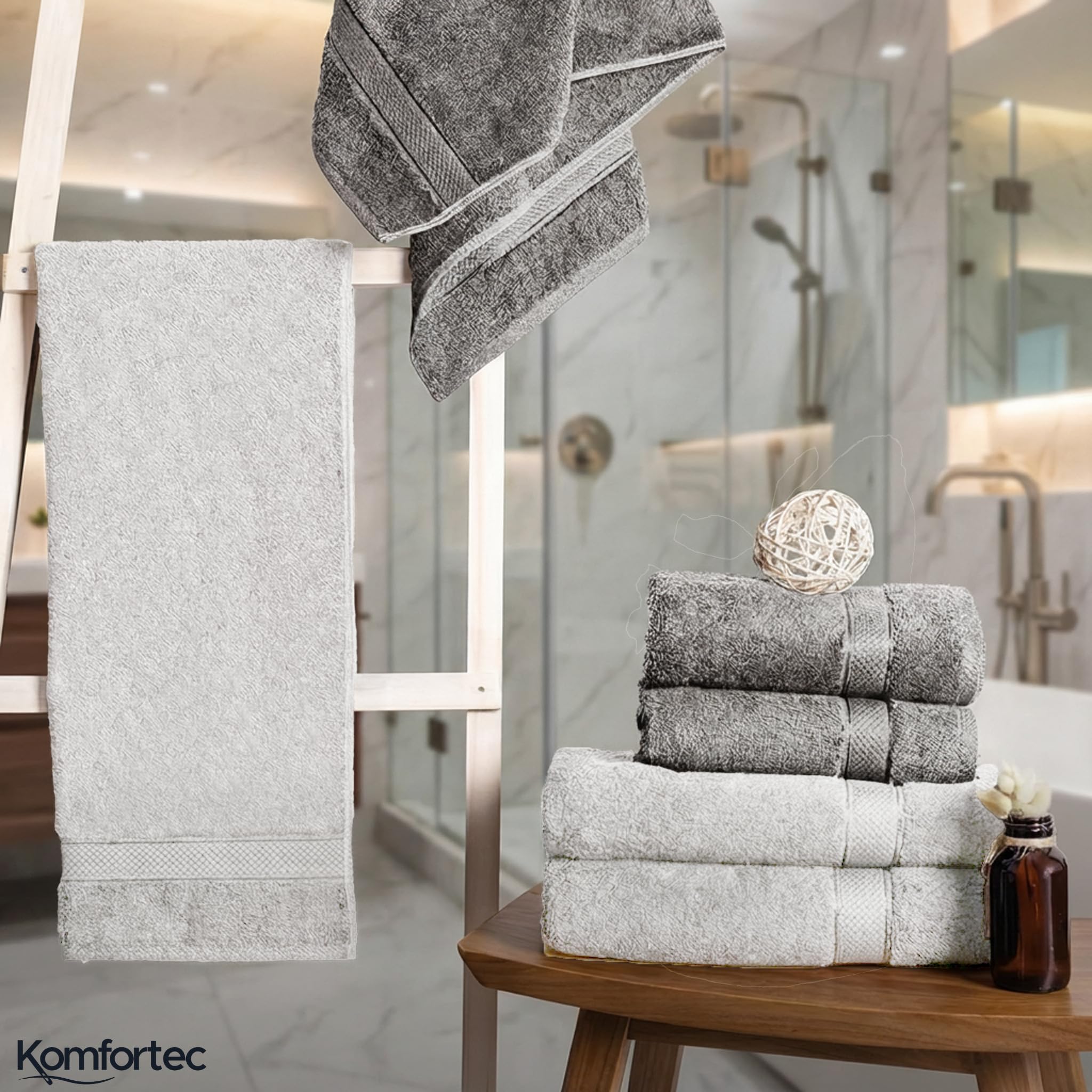 Komfortec Zestaw 8 ręczników ze 100% bawełny, 4 ręczniki kąpielowe 70 x 140 cm i 4 ręczniki do rąk 50 x 100 cm, frotte, miękkie, duże, antracytowo-białe