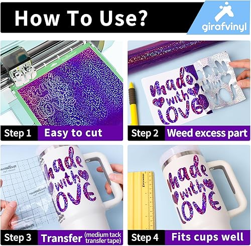 Miniatura 5 de GIRAFVINYL Vinilo holográfico morado permanente, vinilo permanente con purpurina púrpura para decoraciones de Helloweed, letreros, decoración del