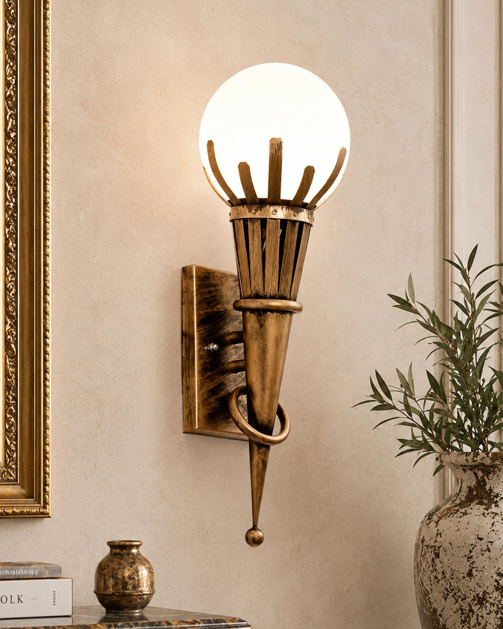 homesake Homesake® Wall Torch Rustic Wall Light Fixtures, Oil Rubbed Bronze Finish Indoor Vintage Wall Sconce Industrial Lamp Fixture Glass Shade (Wall Torch)-picture-26