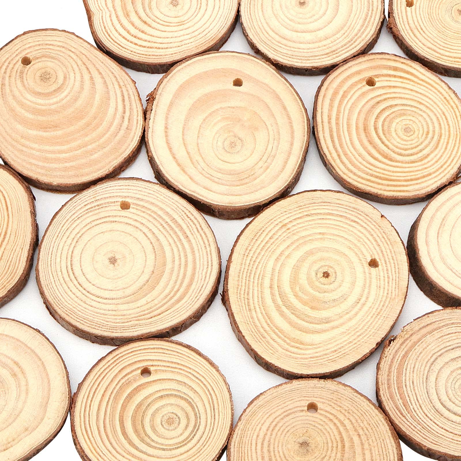 KOHAND 180 Pack Natural Wood Slices, 3-5cm Unfinished Wooden Slices with Holes and 50m Jute Twine - Image 4