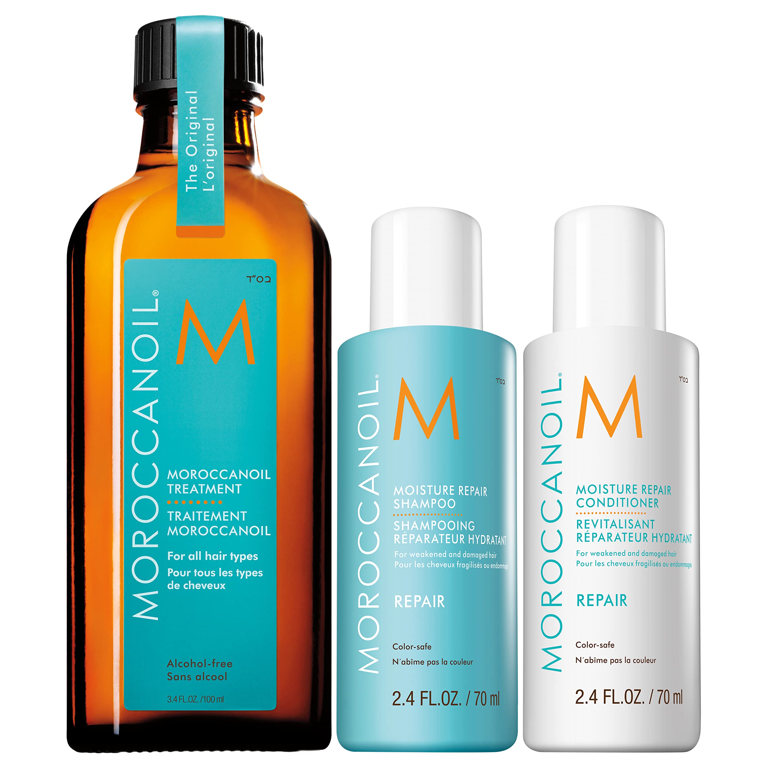 Moroccanoil Shampooing et Après Shampooing Réparateur 70ml avec Soin Original 100ml