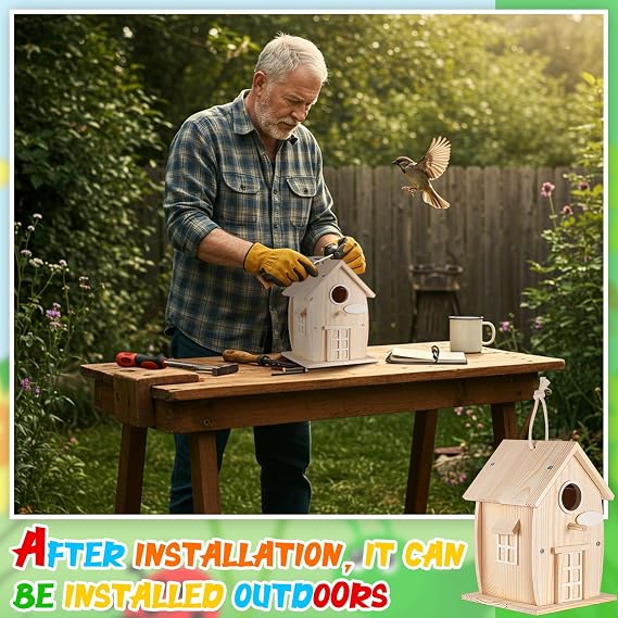 Liliful 2 Pack Wooden Bird House Kits for Kids, Rural Style
