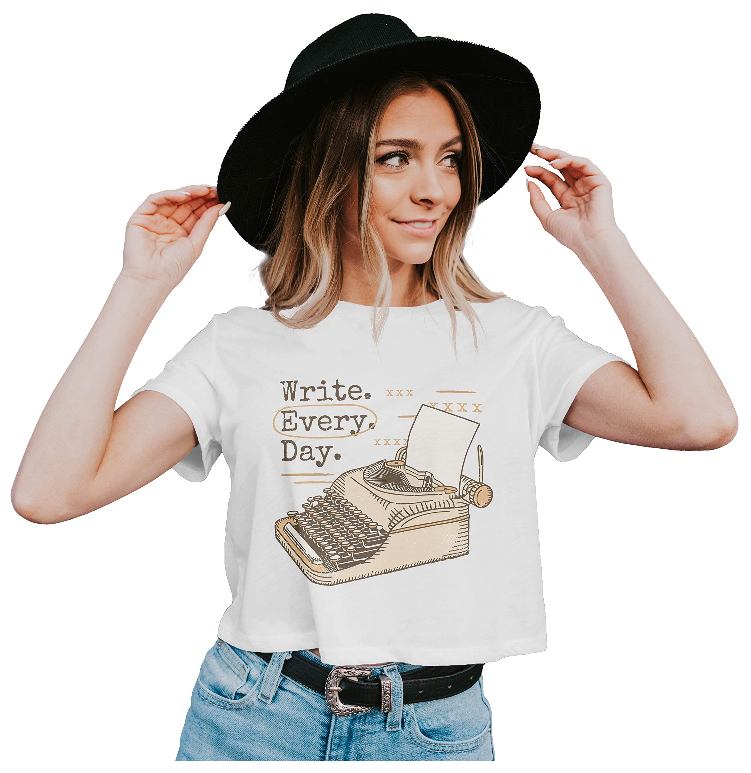 HeybrohWomen's Crop Top Write Every Day - Writer - Retro Typewirter 100% Cotton