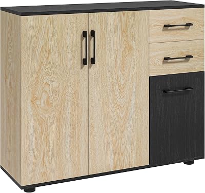 HOMCOM Armoire de cuisine buffet cuisine meuble de rangement avec 2 placards à portes double, étagères réglables et tiroir | France
