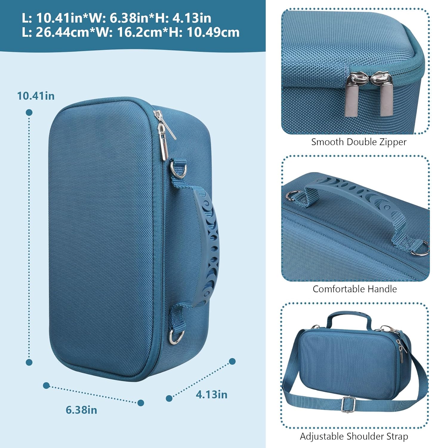 Hard Carrying Case for Sony ULT Field 3 Wireless Portable Bluetooth Speaker, Wireless Portable Speaker Protection Case with Shoulder Strap, Mesh Pocket fits Charging Cables, Blue - Image 3