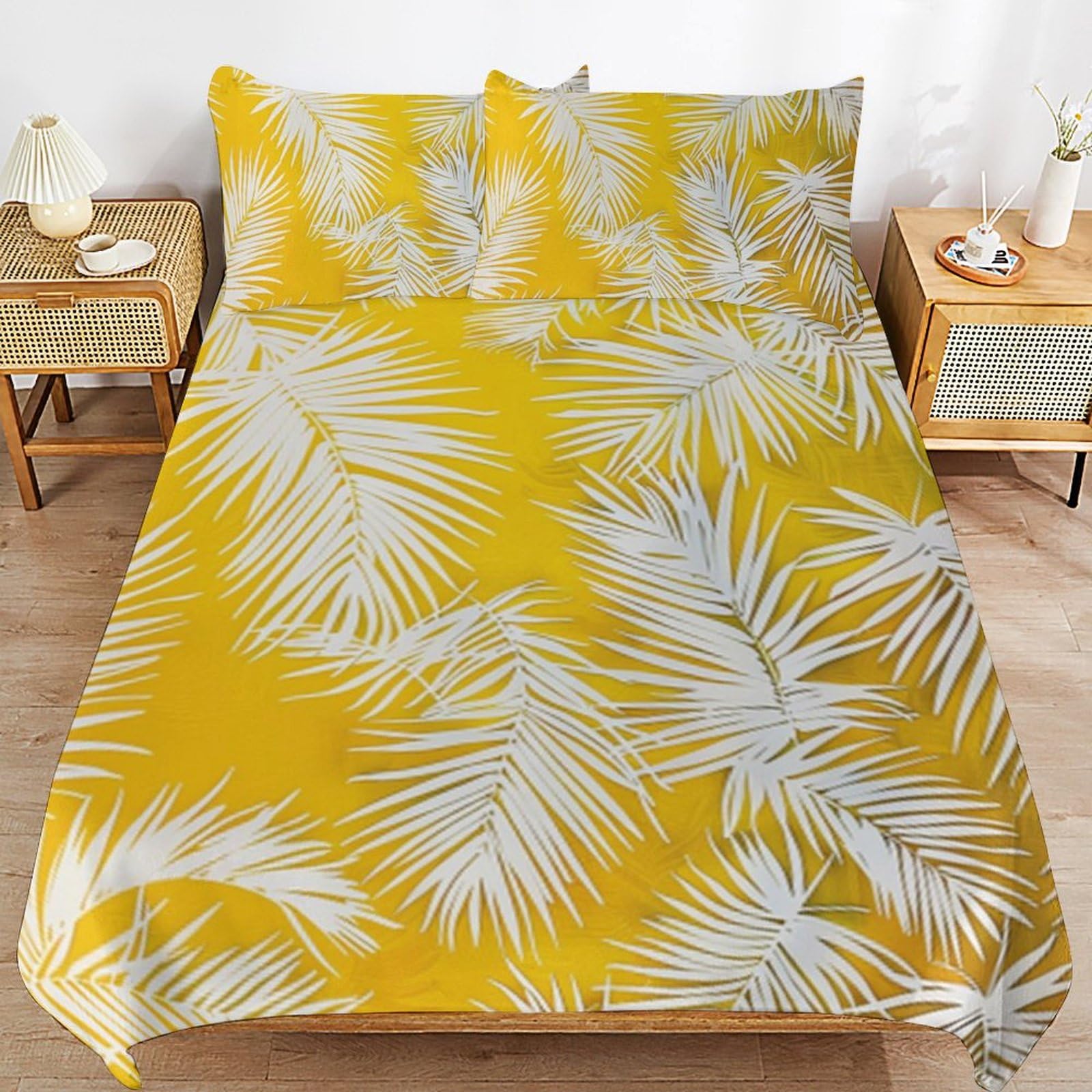Parure de lit 3 pièces housse de couette feuilles de palmier et taie d'oreiller jungle