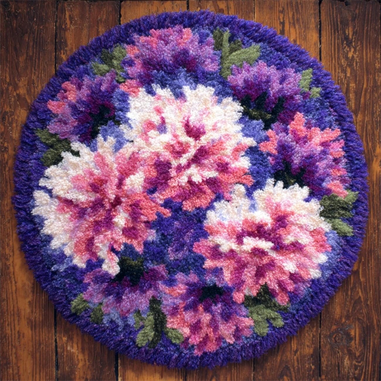 Kitquiver Rug Latch Hook Craft Kits Purple Flowers 100x100cm