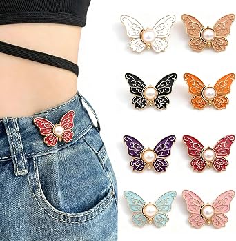 Flower Jeans Button Pant Waist Tightener,No Sew Adjustable Waist Clip,Detachable Decorative Waist Buckles.