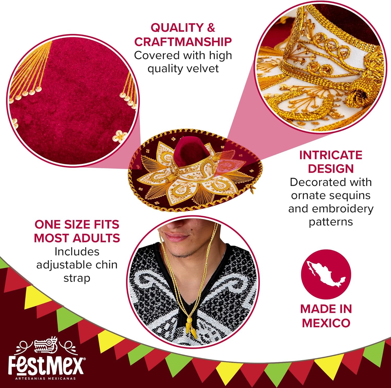 Mexican Sombrero Hats Charro – Sombrero Mexicano & Mariachi Hat, Traditional Mexican Hat for Adults, Mariachi Costume - Image 3