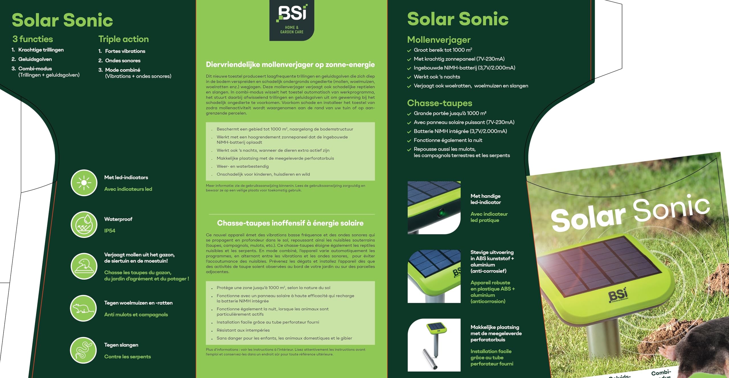 BSI - Potężny odstraszacz moli - Solar Sonic - Wibracje - Ultradźwięki - Energia słoneczna - Łatwa i wydajna instalacja do 1000 m² - Nadaje się do mulotów - norniki - węże