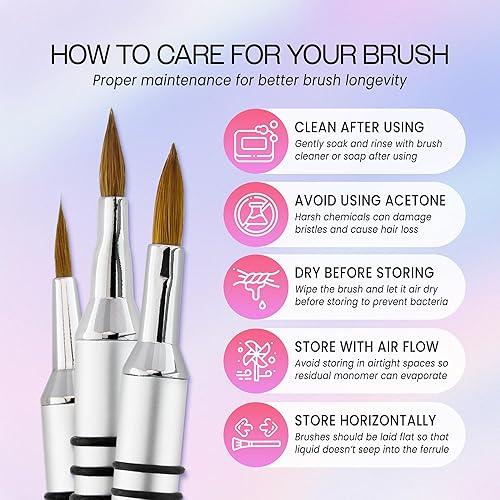 Miniatura 6 de PANA Kolinsky - Brocha acrílica 3D para escultura de uñas con mango antideslizante de metal plateado para manicuras, diseños de flores en 3D (tamaño