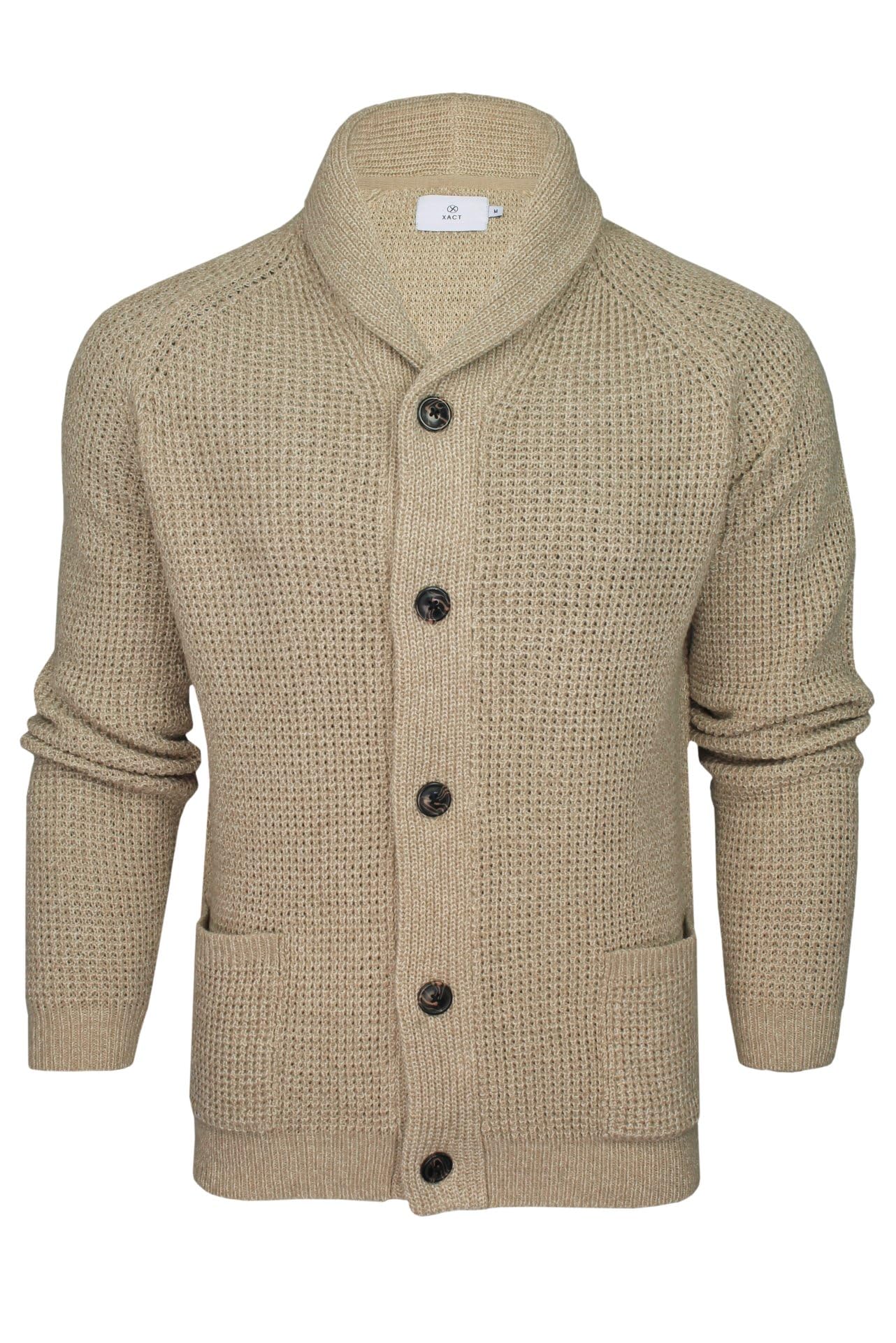 Xact Men's Waffle Knit Wool Blend Shawl Neck Cardigan (Waffle - Natural Twist) XL