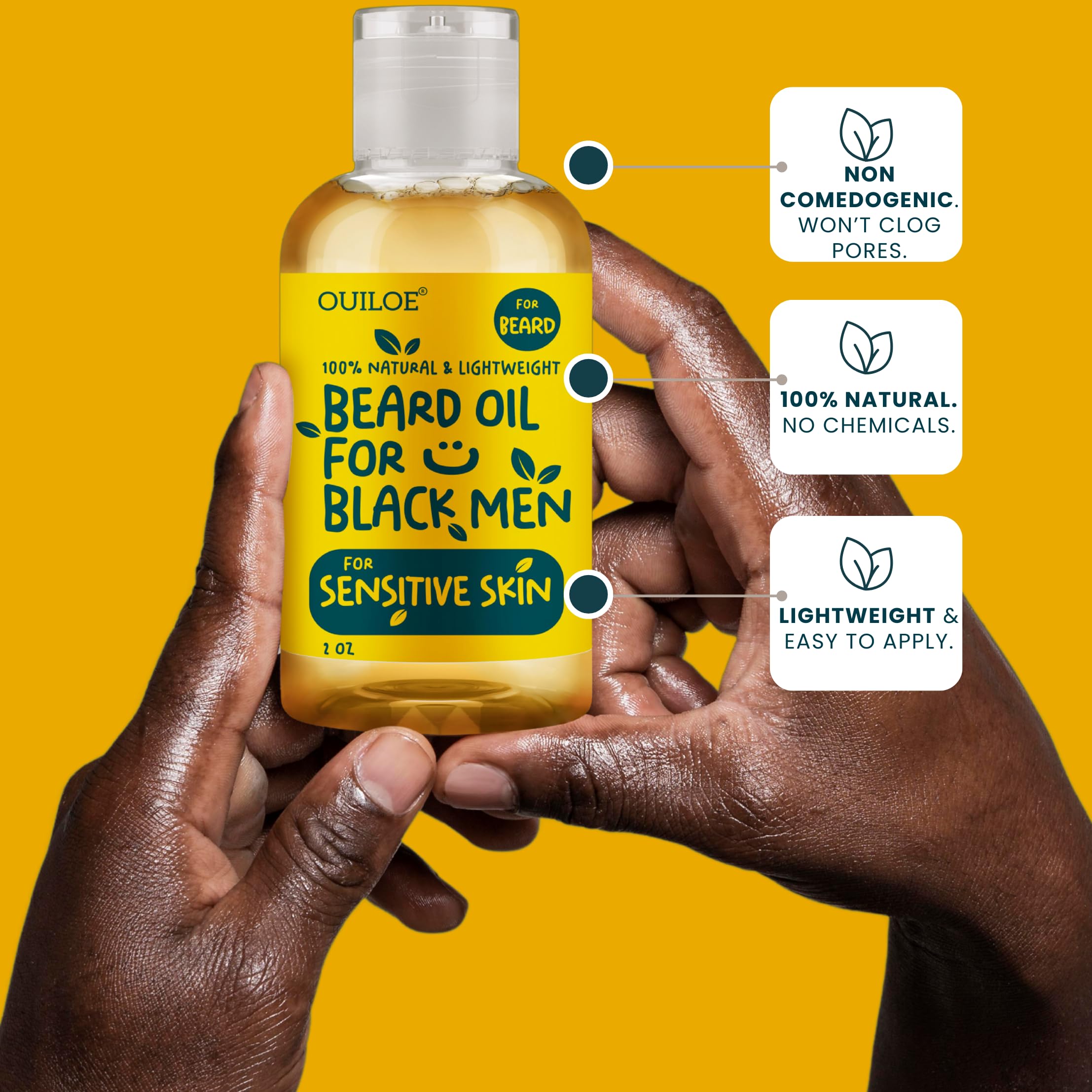 Beard Oil for Black Men with Sensitive Skin - All Natural Growth Oil for Patchy Beard - Unscented, Non Comedogenic, Lightweight and Non Greasy - Use with Beard Growth Kit, 2oz