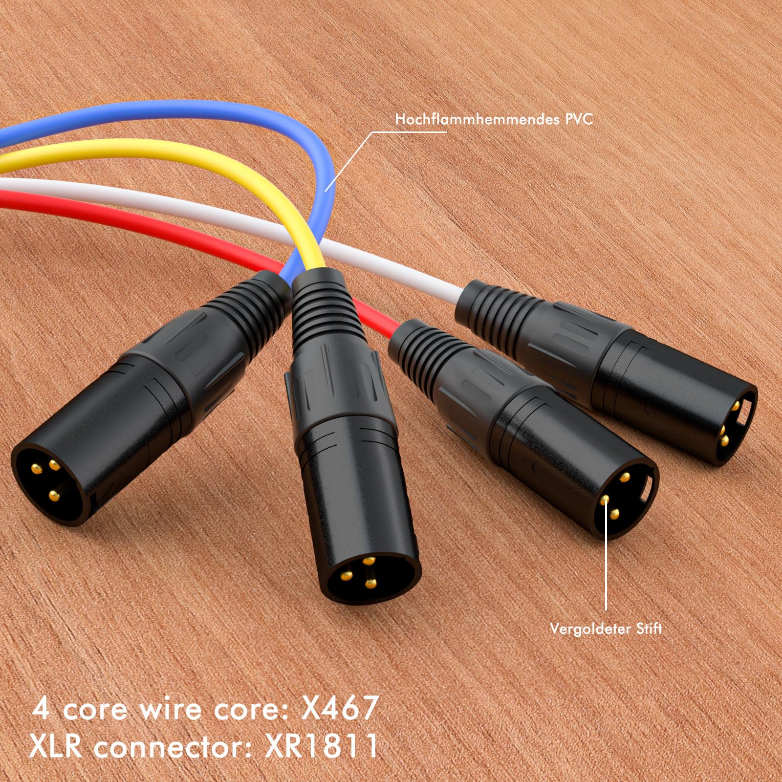 Monosaudio Cable de serpiente XLR de 4 canales, cable de audio simétrico XLR macho a hembra, cobre OFC, apantallamiento múltiple para estudio, en vivo, micrófono y mezclador, 2 m