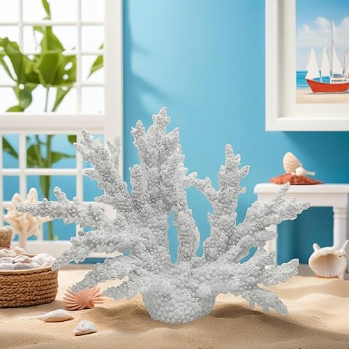 Vista 4 de White Coastal Beach - Estatua de resina decorativa de arrecife de coral de mar sintético para estante de baño, mesa de café, decoración náutica