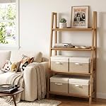 GRANNY SAYS Large Storage Bins with Lids, Pack of 4 Decorative Fabric Storage Boxes for Shelves, Foldable Closet Organizers and Baskets Organization, Clothes Box for Organizing Bedroom, White/Khaki