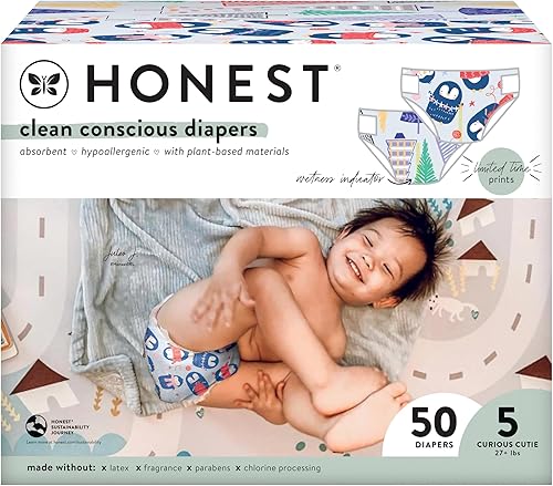 The Honest Company Pañales Clean Conscious A base de plantas, sostenibles Impresiones de edición limitada de invierno '23 Club Box, talla 5 (27+