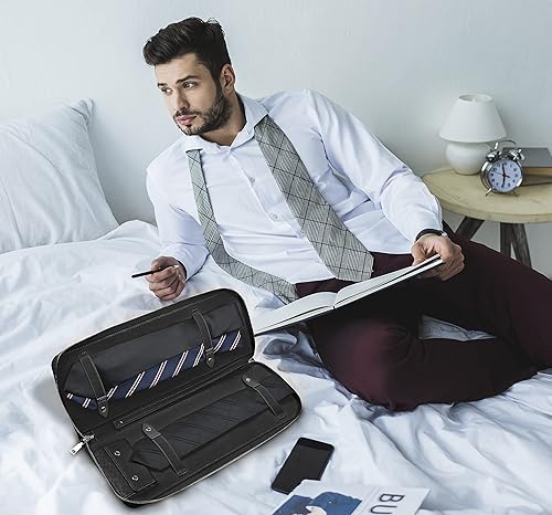 Miniatura 9 de UTILE Estuche de almacenamiento de piel sintética para viajes, soporte para corbatas, corbatas, corbatín, barra de corbata y gemelos (17.3 x 6.7 x