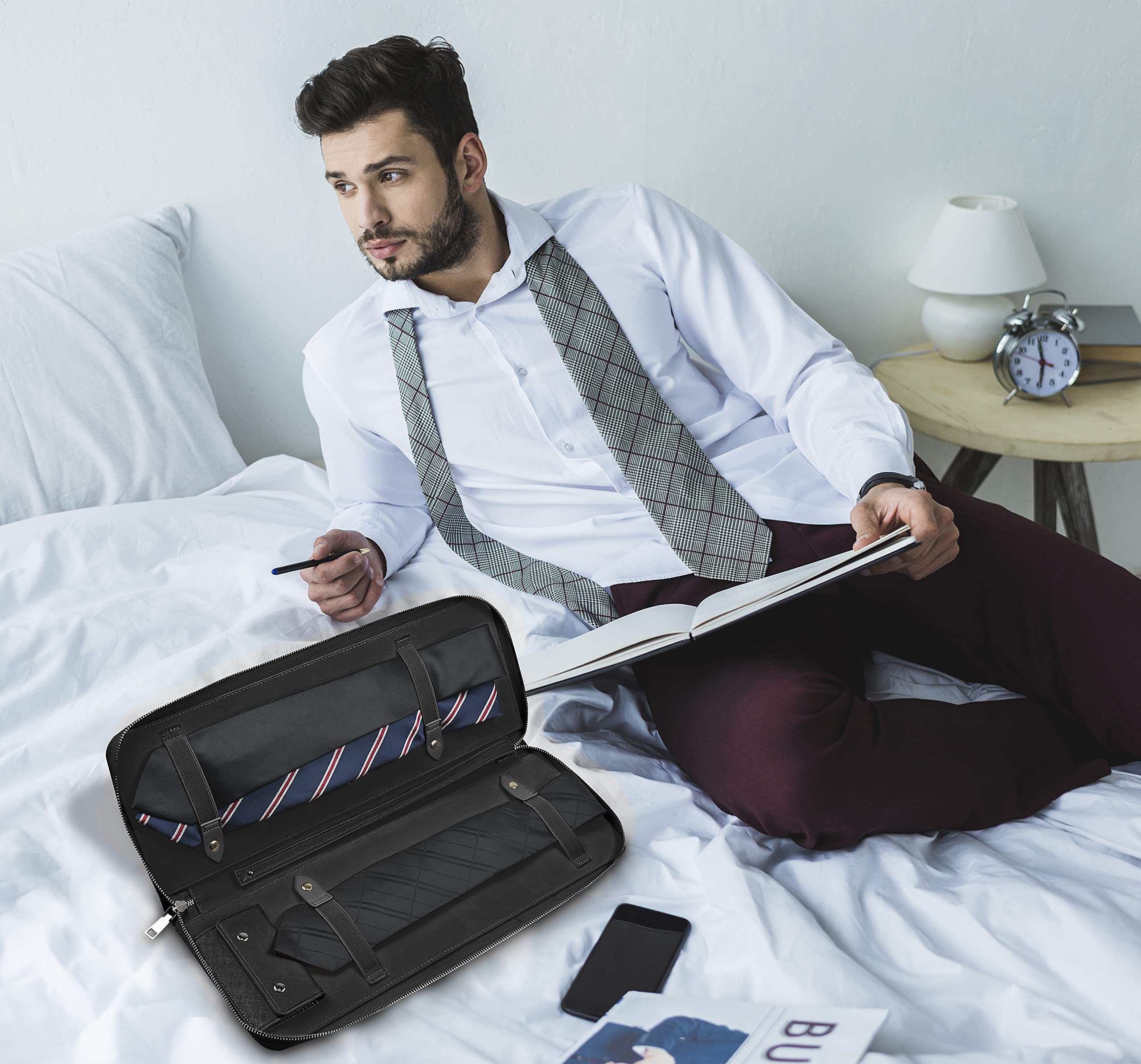 UTILE Estuche de Almacenamiento de Piel sintética para Viajes, Soporte para Corbatas, corbatines, Barras y Gemelos
