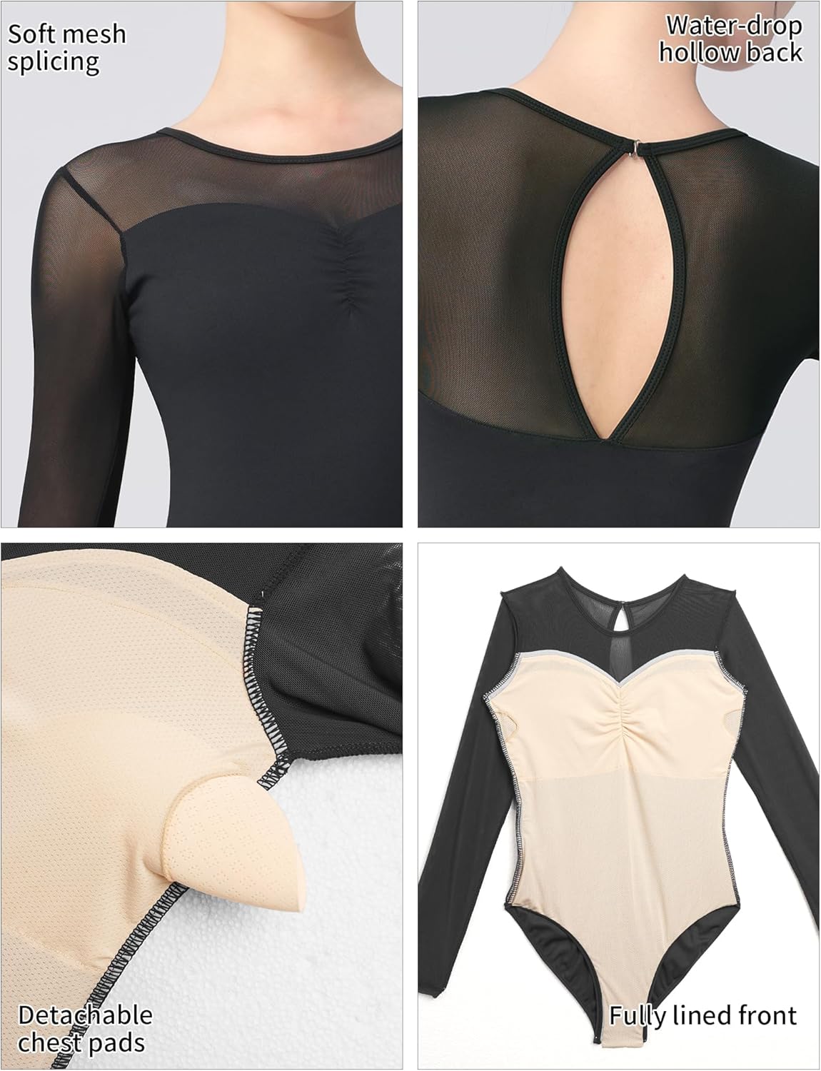Mesh Long Sleeve Dance Leotard for Women,Teens, Ballet Bodysuits - Image 5