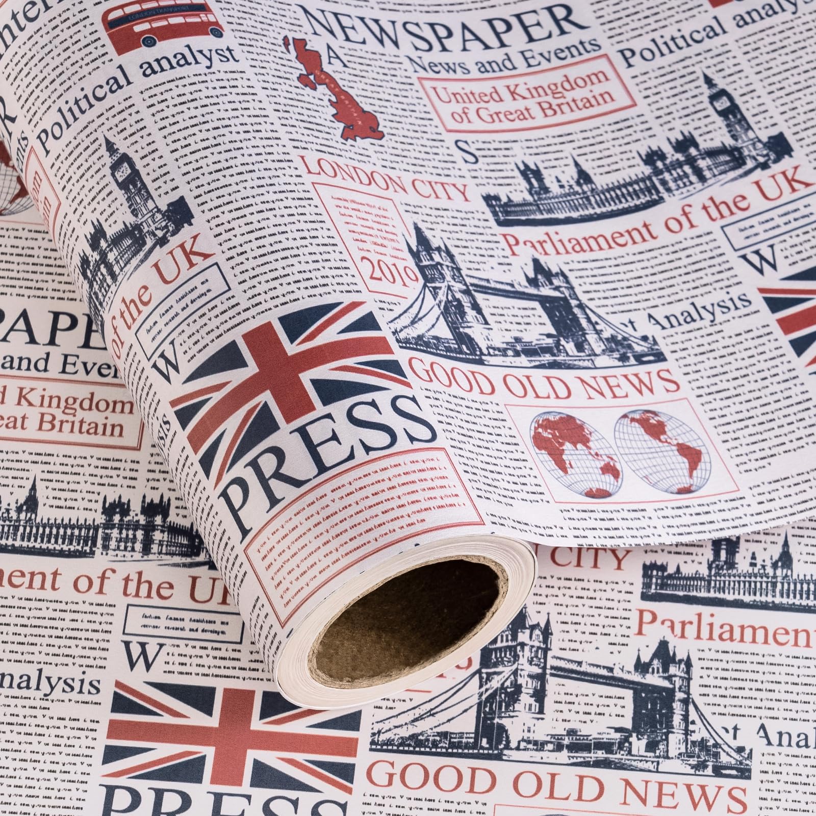RUSPEPA Kraft British Newspaper Wrapping Paper Roll - Mini Roll - 43.2cm x 5m - Vintage UK London Kraft Wrapping Paper for Birthday, Wedding, Anniversary, Bridal Shower