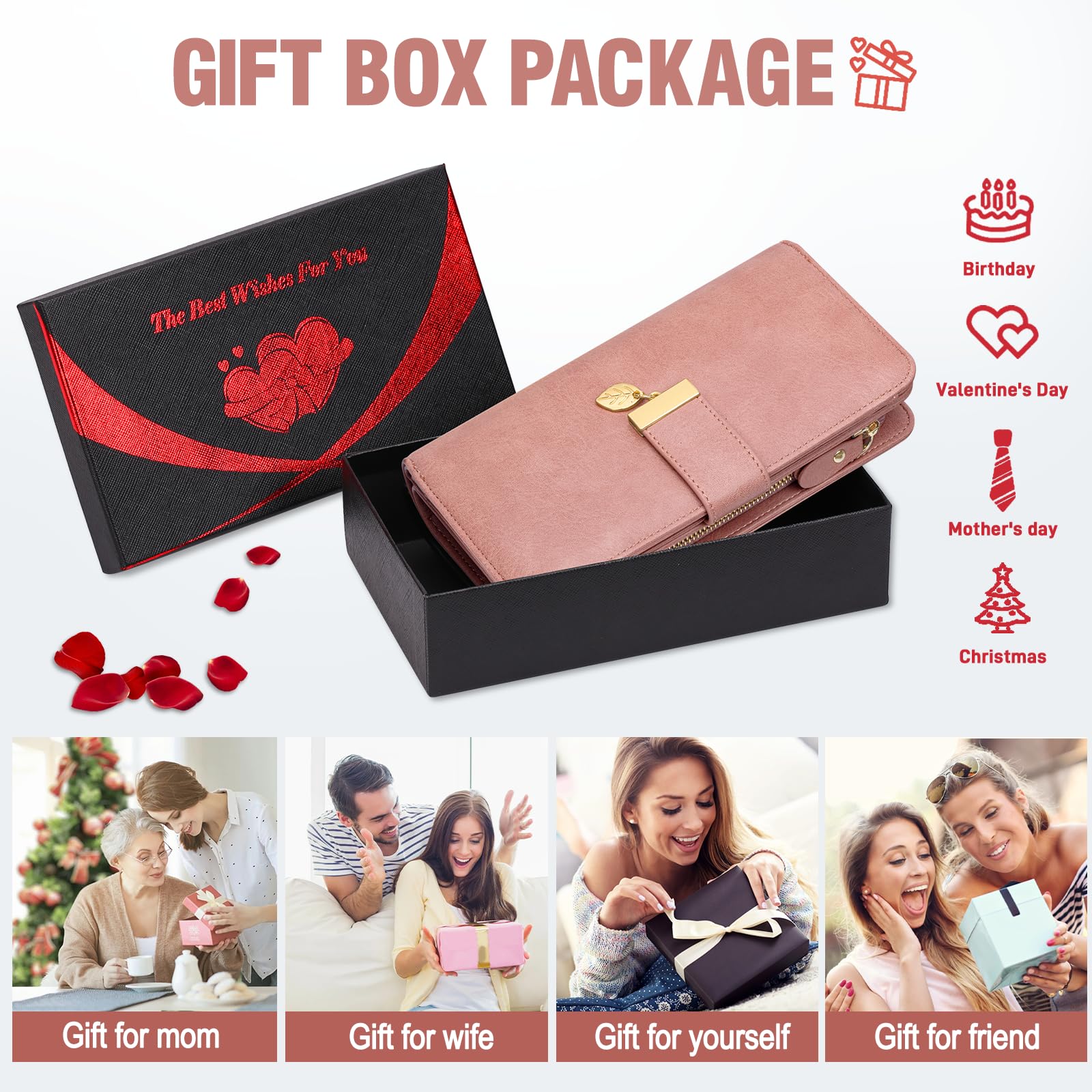 LUROON Portefeuille Femme Longue, Grande Capacite RFID Blocage Cuir Véritable Porte Monnaie Femme, Elégant Portefeuille Parti Femme avec Emplacements pour Cartes