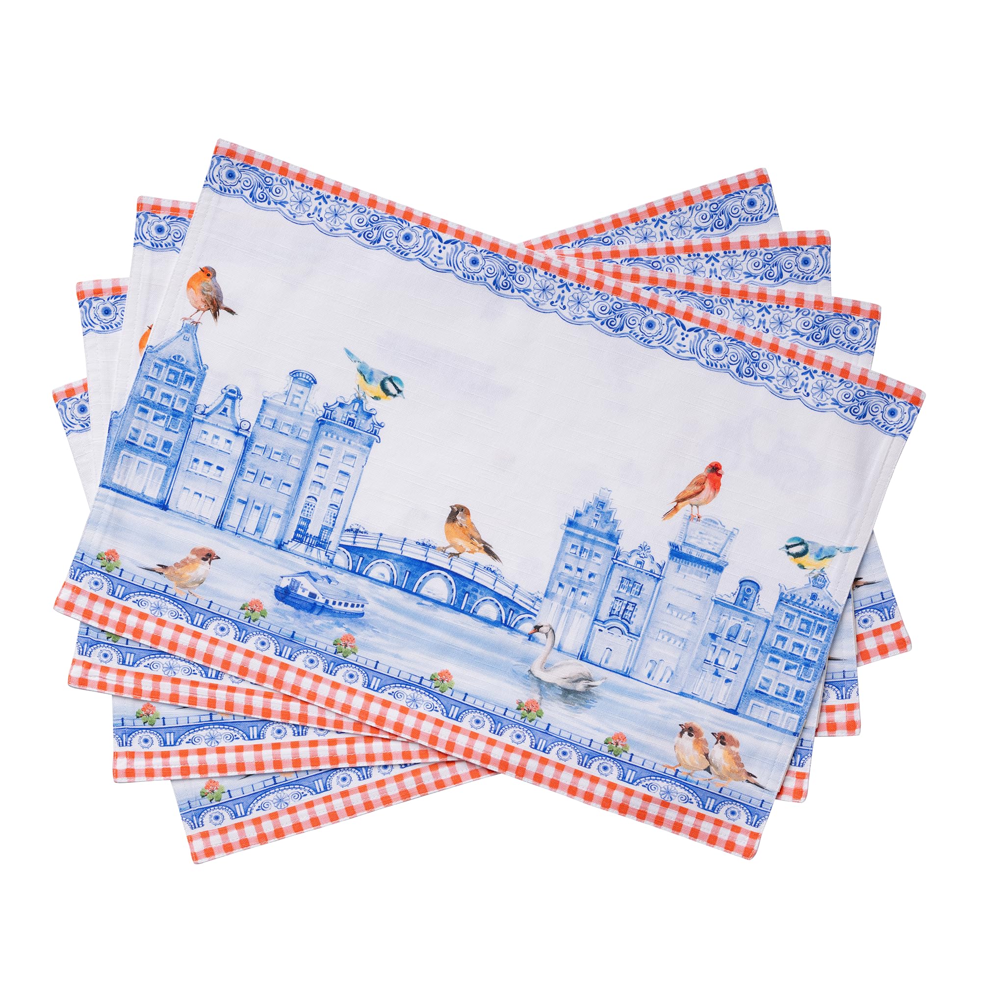 Maison d' Hermine Placemats Set of 4 100% Cotton Washable Reusable Table Mats for Home Kitchen Dining Party Wedding Restaurant Spring Summer (Amsterdam Canals, 33 cm x 48 cm) — image 1