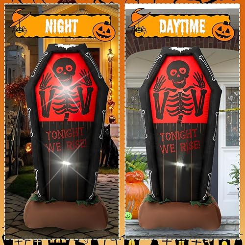 Miniatura 6 de Ataúd inflable de Halloween con luces LED para exteriores, patios, jardines, terrazas y fiestas, 5 pies