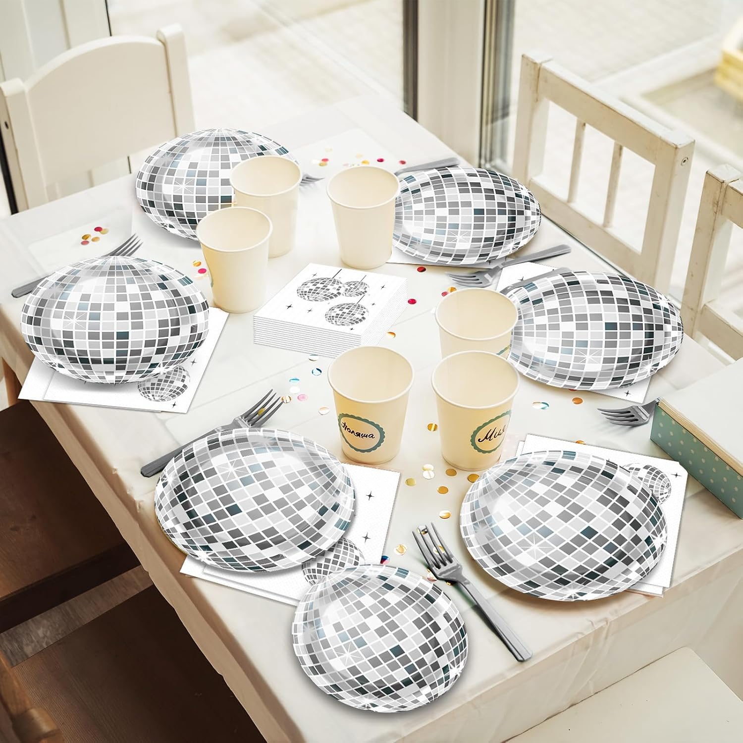 200PCS Disco Theme Party Plates and Napkins 1970s Birthday Party Decorations Silver Disco Ball Paper Plates 70s Disco Party Tableware Set Serves 50 Guests Baby Shower Wedding Party Supplies Favors - Image 7