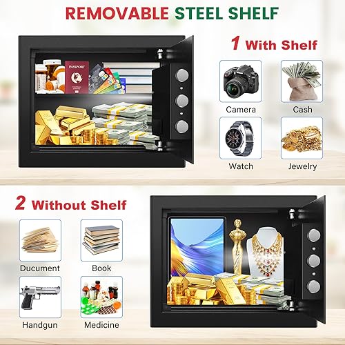 Miniatura 5 de Caja de seguridad biométrica inteligente, caja fuerte para el hogar de 1.2 pies con teclado digital y llaves de repuesto, caja de seguridad para