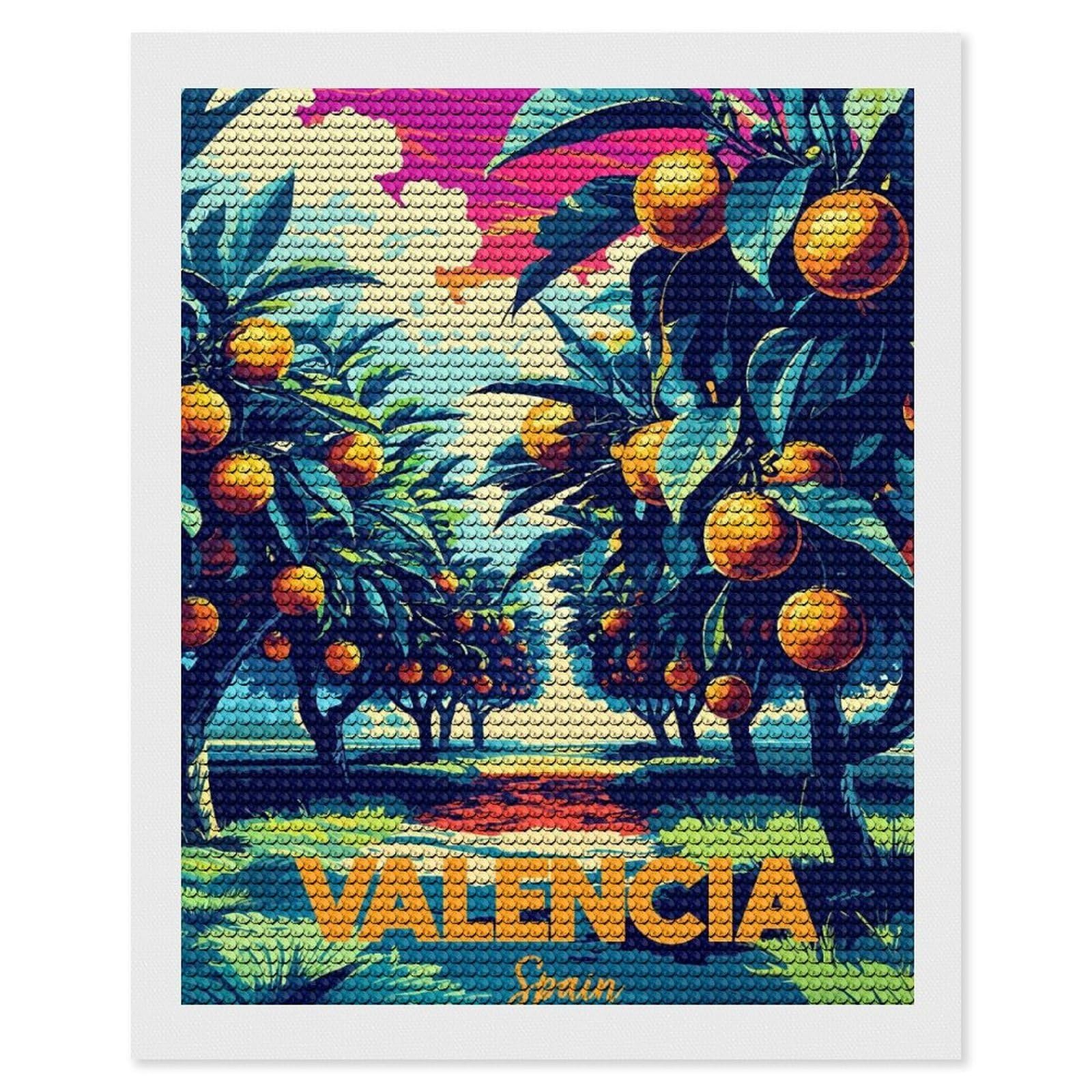 Junmoney Valencia Spain Orange Grove Art Diamond Art Kit 16"x20", Bedroom Decor, Adhesive Canvas, Full Kit Included, Thoughtful Present, Birthday Gift