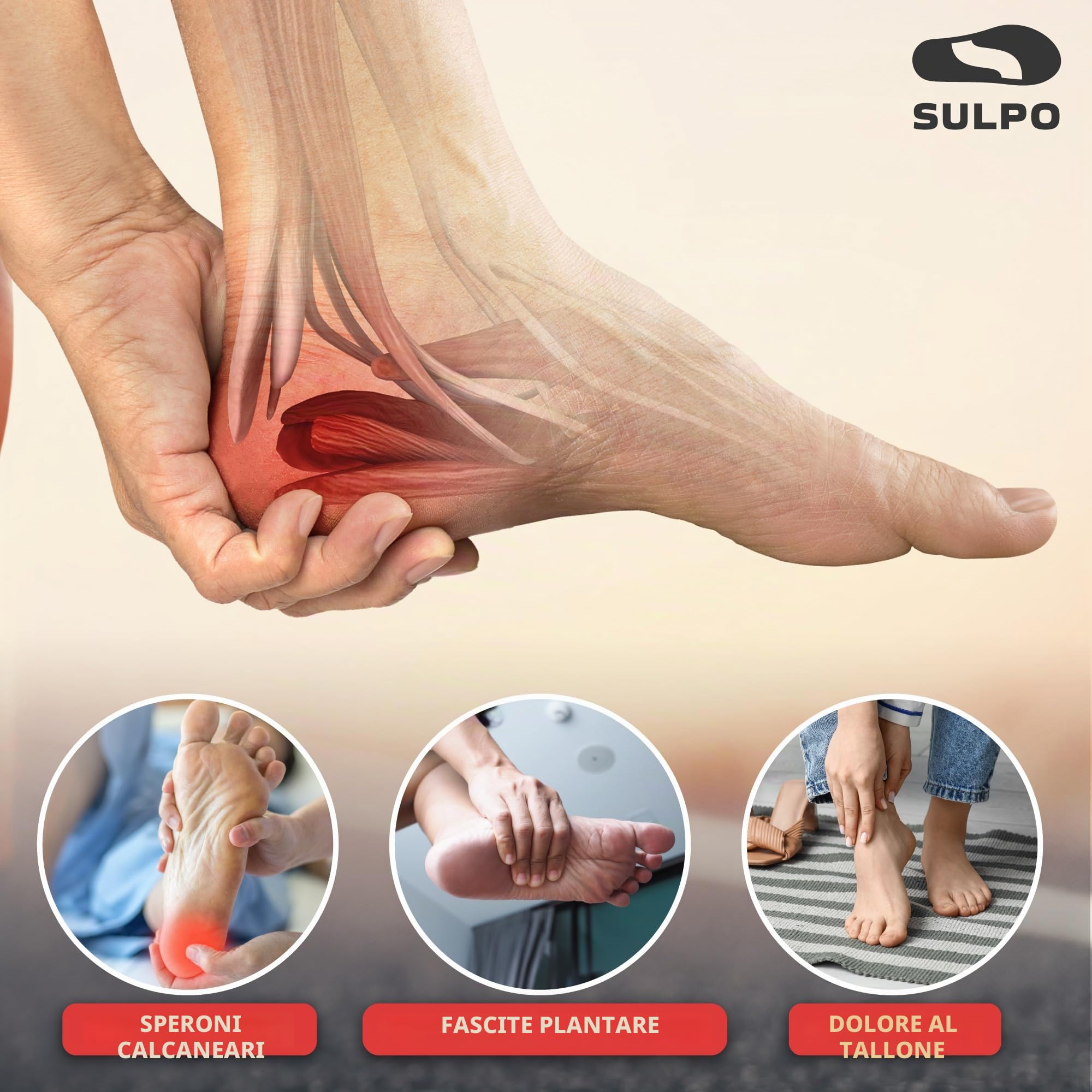 SULPO Talloniera in gel per tallonite e fascite plantare- solette tallone traspiranti e antiscivolo, plantari per sperone calcaneare, uomo e donna 40-46, 1 paio