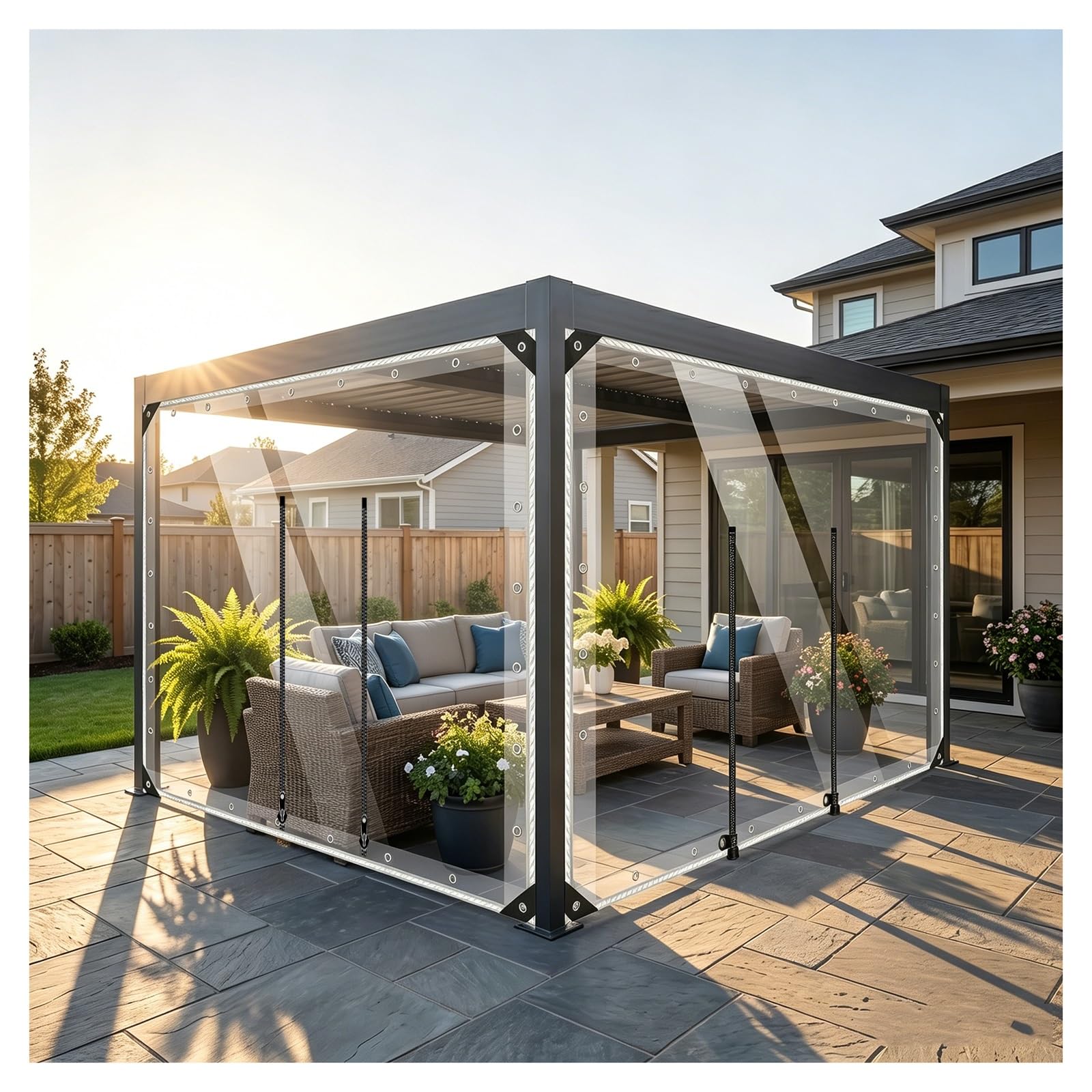 Clear tarps with grommets，With Zipper Clear Waterproof Tarp ，Outdoor PVC Tarpaulin Curtains，Vinyl Clear Tarp Curtains ，tarpaulin waterproof heavy duty(H2.3xW4m/H7.5xW13.1ft)