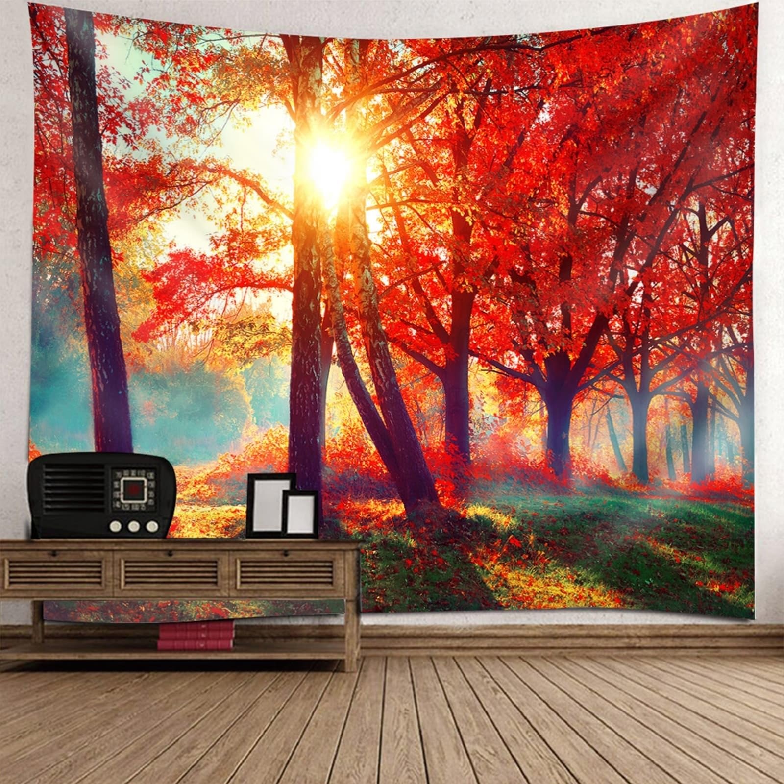 Tapisserie Rot, Polyester Wand Teppich Naturbaum Wandteppich 200x200cm