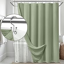 3 in 1 Shower Curtain Set,Waffle Shower Curtain and Liner Set with Waterproof EVA Liner and 12 Double Sided Metal Hooks for Bathroom,72W x 72H,Green