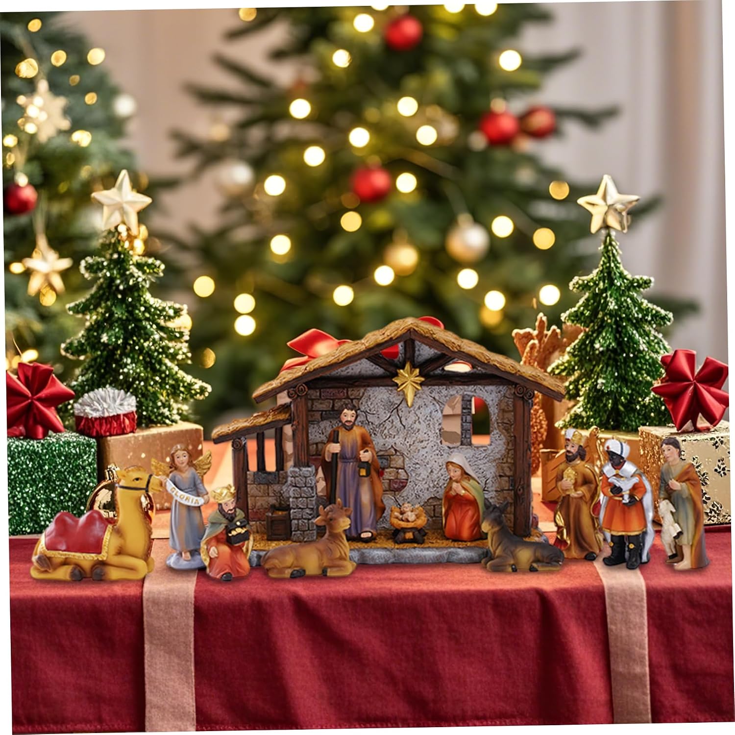 Nativity Set Resin Vivid Traditional Detailed Christmas Nativity Sets 12-Piece Collectible Religious Christmas Decorations for Indoor Tabletop Home
