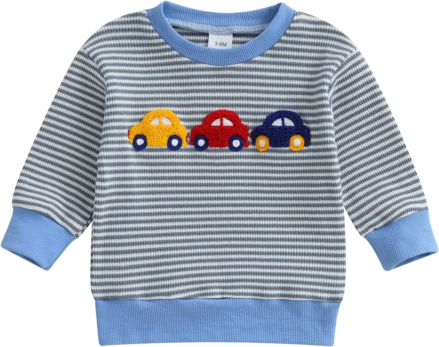 Thorn Tree Toddler Baby Boy Sweatshirt Car/Dinosaur Embroidered Sweater Strip Knit Pullover Fall Winter Outfit Clothes