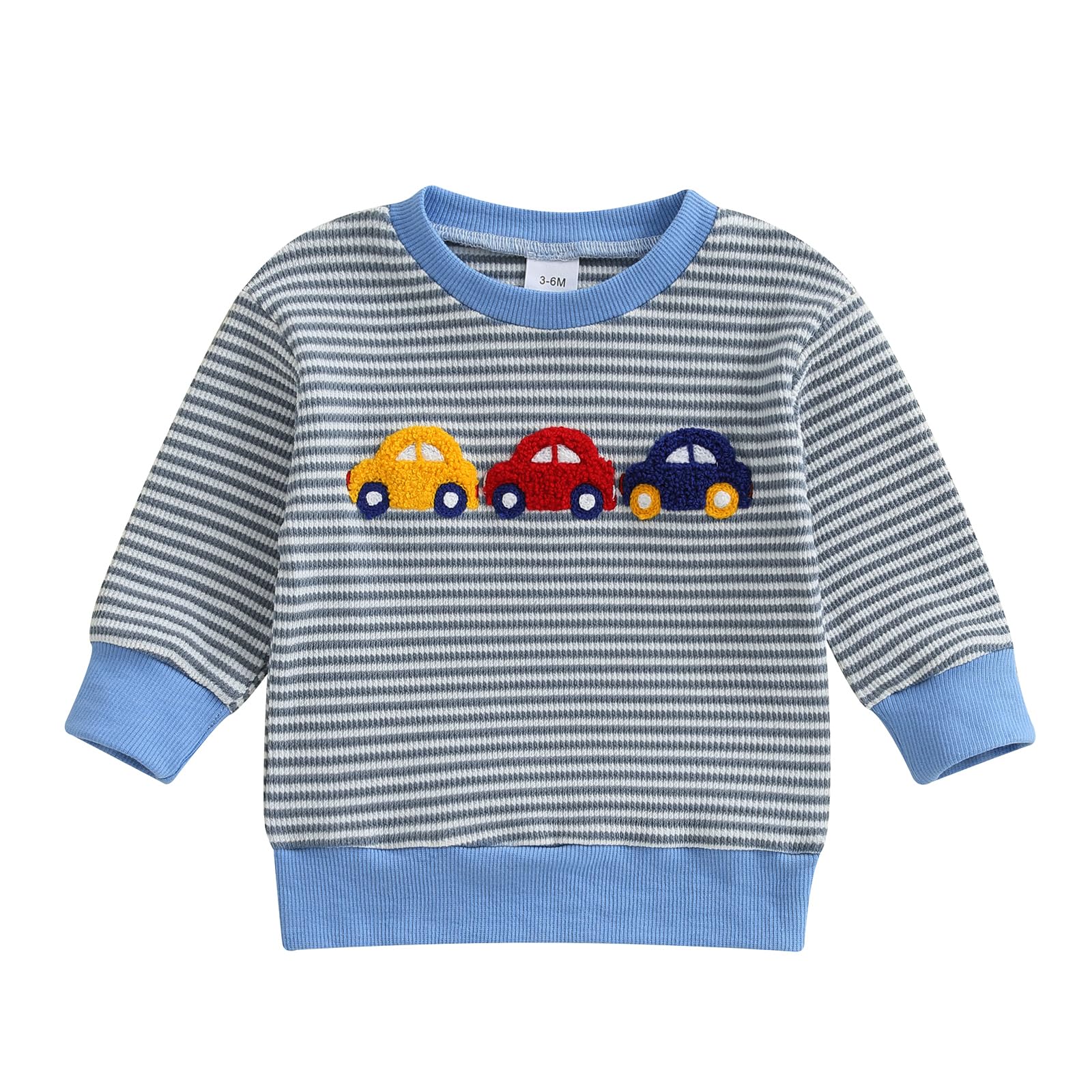 Yccutest Infant Boy Pullover Crewneck Sweatshirt Toddler Boy Car Dinosaur Top Baby Boy Blue Sweater Shirt Kids Fall Clothes (Blue Car, 18-24 Months)