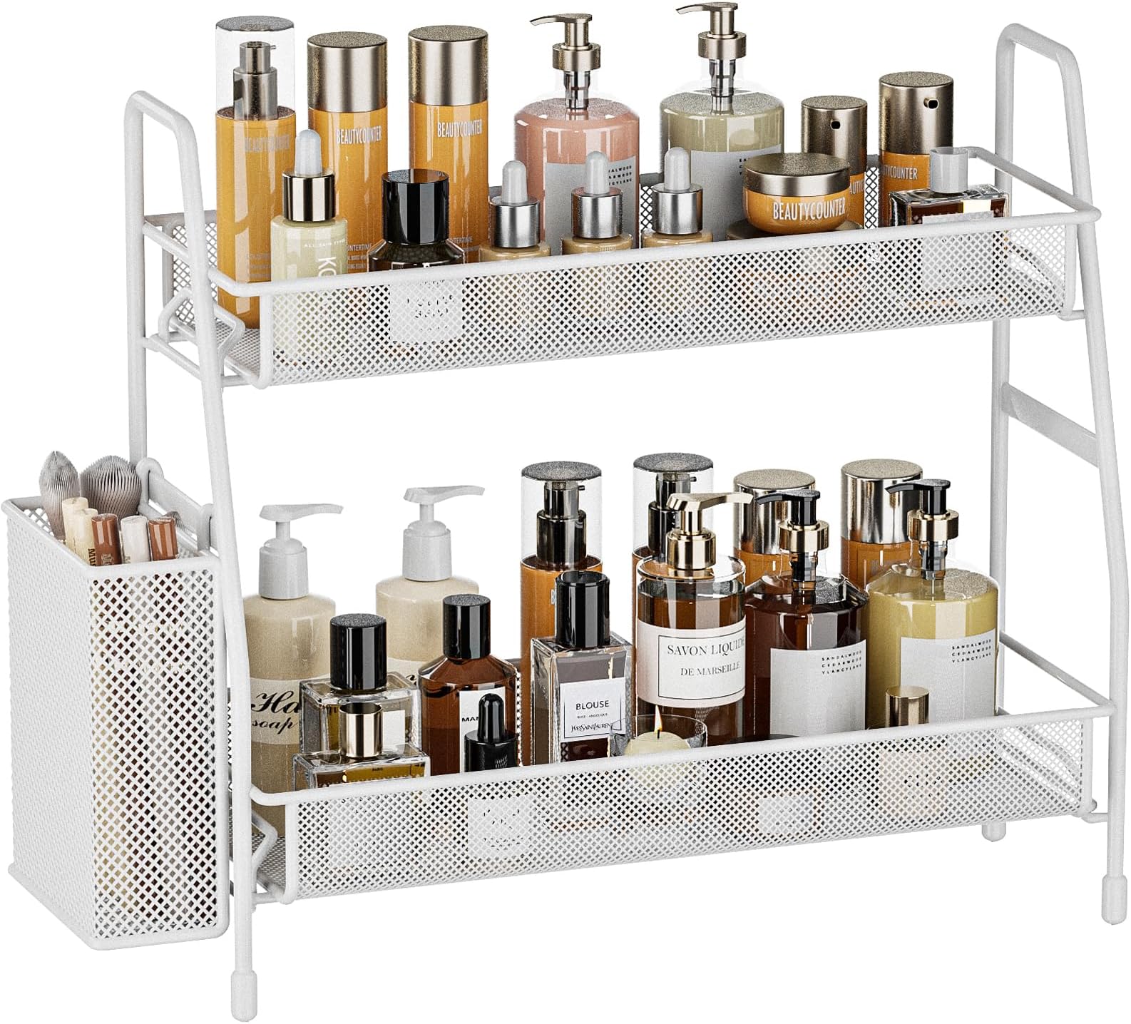 EKNITEY Bathroom Countertop Organiser Shelf - 2 Tier Counter Spice Rack Metal Makeup Rack Small Perfume Organiser for Sink/Bedroom/Living room/Kitchen/Office