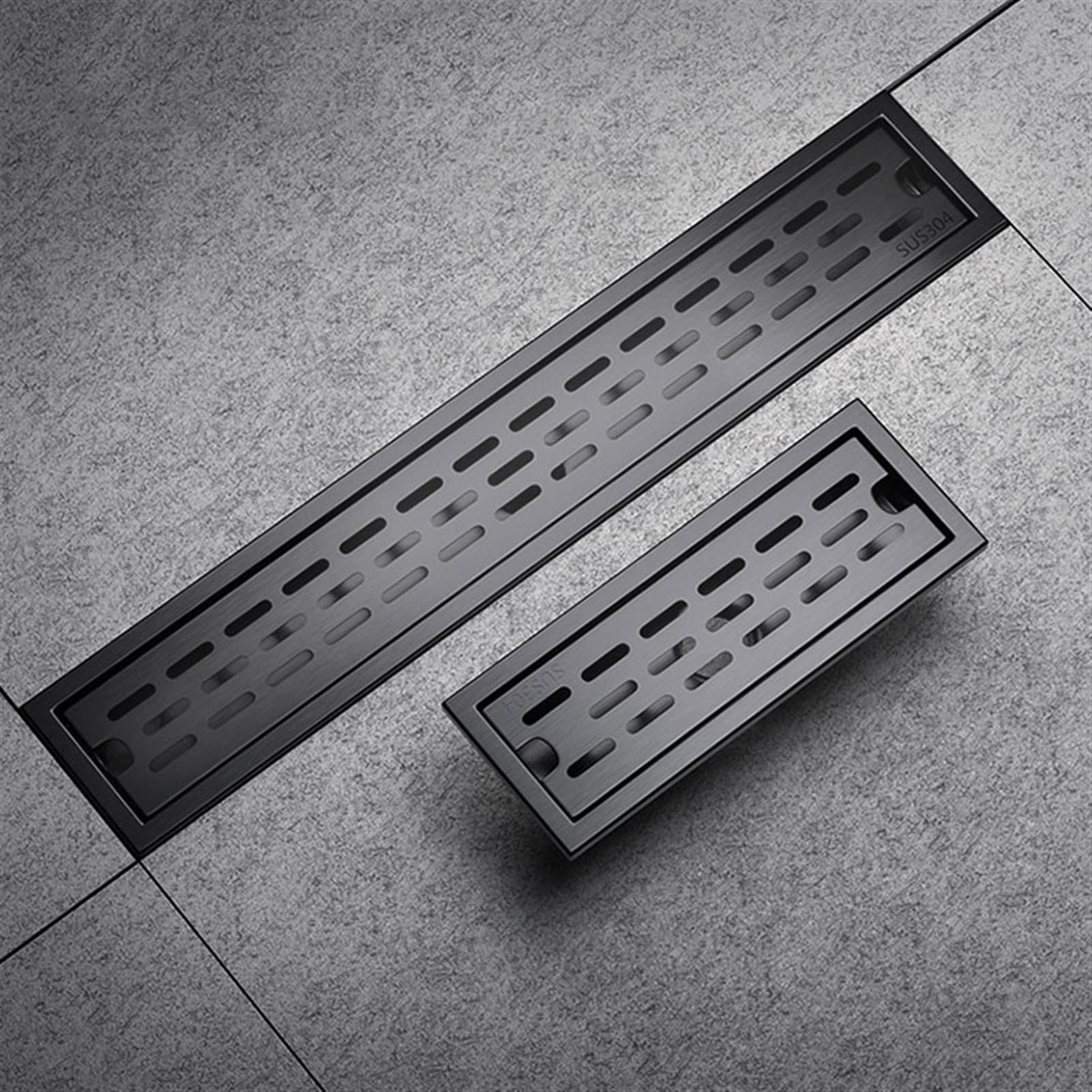 Odpływ liniowy prostokątny ze stali nierdzewnej 304 | Czarny 20-100 cm do podłogi prysznica: stal nierdzewna 304 z sitkiem do włosów(50cm/20'')