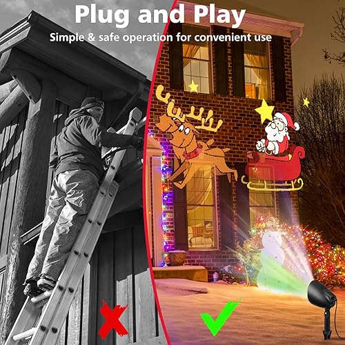 Miniatura 7 de Tangkula Proyector de Papá Noel en trineo, lámpara de proyección LED giratoria con ángulo ajustable de 60°, iluminación decorativa de paisaje al