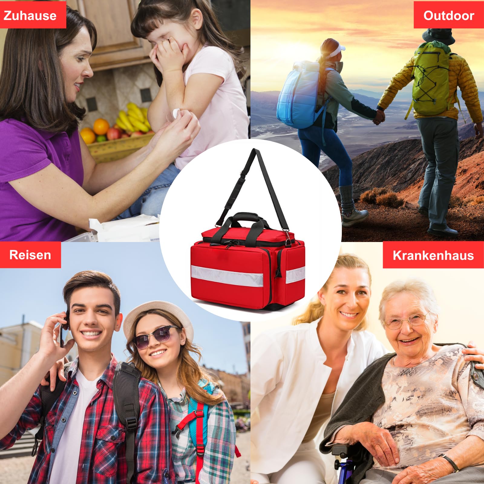 Erste-Hilfe-Tasche Leer Groß,Notfalltasche Leer - Sanitätstasche für Häusliche Pflege, Arzt, Reise & Notfall (Rot)