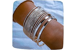 16Pcs Gold Bangle Bracelets for Women - Multi Layer Stackable Textured Bracelets Boho Jewelrys Set.